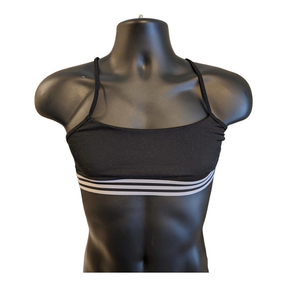 Adidas Cross-back Active-wear Sport Bra Black White 3-Stripes Stretchy Size S